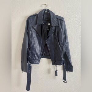 Barneys Originals Navy Black Leather Jacket